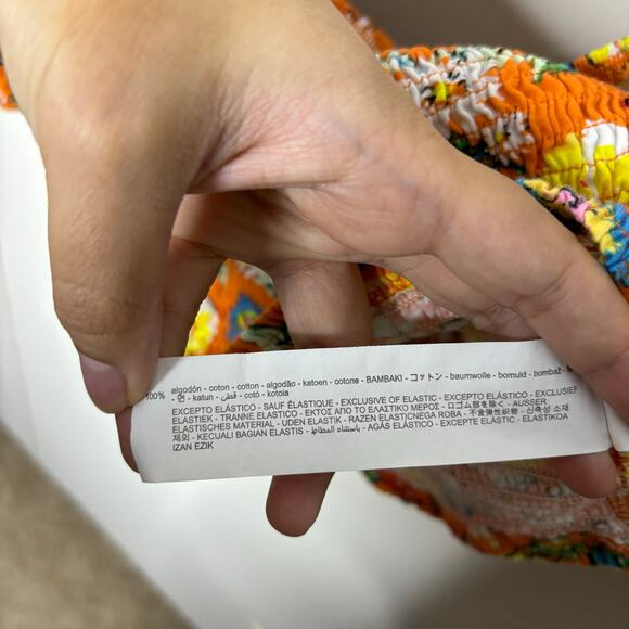 ZARA Floral Orange Crop Top Puffy Sleeve Women's Size Large - Picture 7 of 9